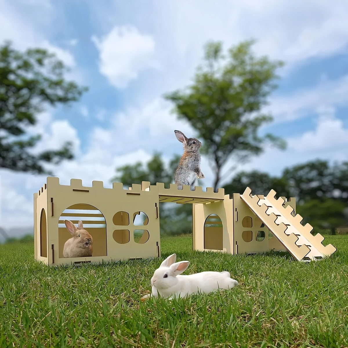Detachable Rabbit Castle Hiding Place Wood Evading House Toy Decoration for Guinea Pig Rabbit Totoro Hedgehog