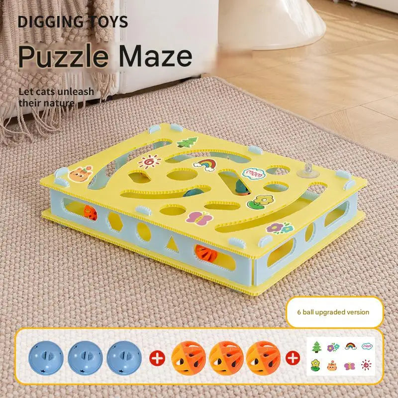 Cat Toy Digging Maze Game Bell Balls Spring Teaser Interactive Boredom Relief Exercise Pet Kitten Indoor Washable Multi Cat