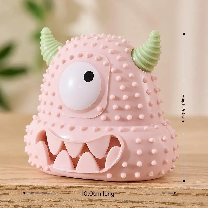 Dog Chew Toy Monster Squeaky Tooth Cleaning Teething Puppy Durable Soft Silicone Aggressive Chewers Easy Clean Pet Interactive