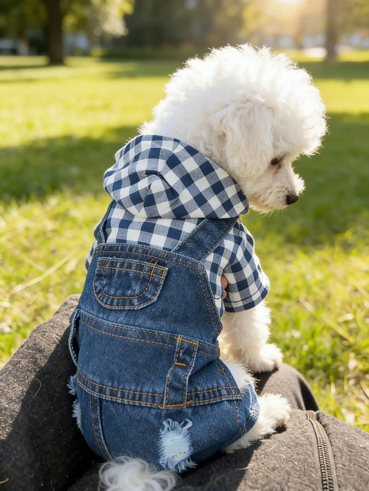 1pc Pet Striped 4-Leg Overall, Denim Effect Jumpsuit Suspender Pants Dog Clothes, Spring/Summer Pet Apparel SP2306067928162133