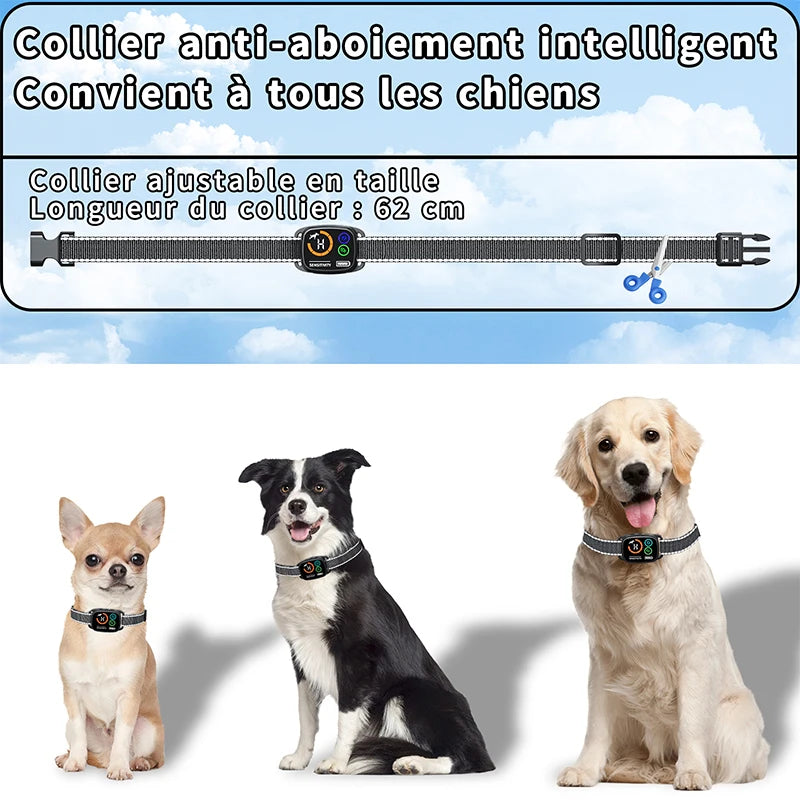 Pet Dog Bark Collar Features Sound Vibration Function IP67 Waterproof Rating Dual Motor Vibration LED Color Display Rechargeable
