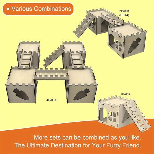 Detachable Rabbit Castle Hiding Place Wood Evading House Toy Decoration for Guinea Pig Rabbit Totoro Hedgehog