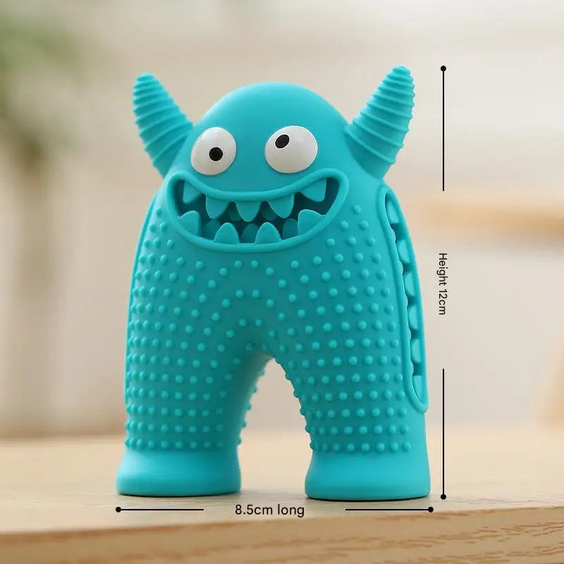 Dog Chew Toy Monster Squeaky Tooth Cleaning Teething Puppy Durable Soft Silicone Aggressive Chewers Easy Clean Pet Interactive
