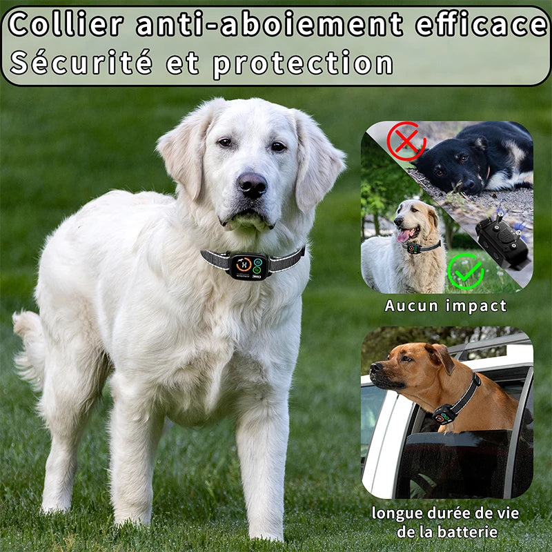 Pet Dog Bark Collar Features Sound Vibration Function IP67 Waterproof Rating Dual Motor Vibration LED Color Display Rechargeable