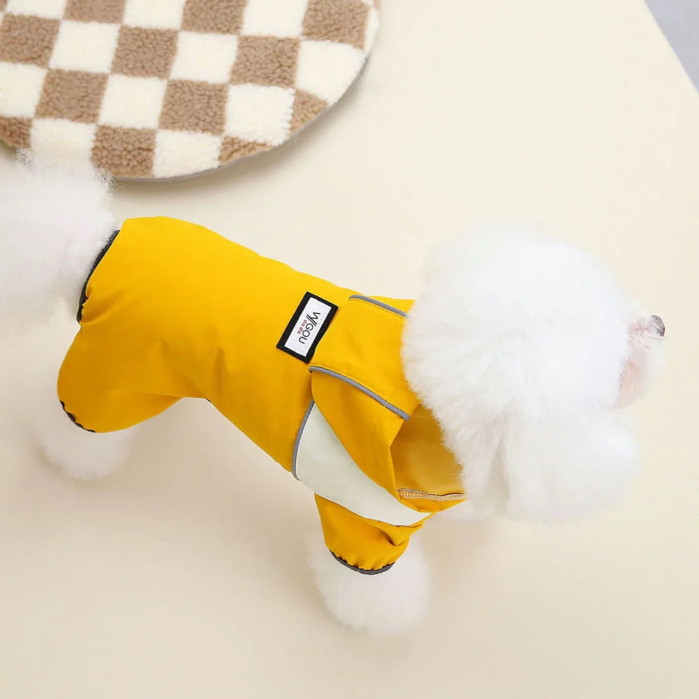 Waterproof Pet Clothing Fashion Splicing Color Dog Raincoat with Cap 4-Legs Puppy Rain Jacket Reflective Anti-Water Pet Apparel