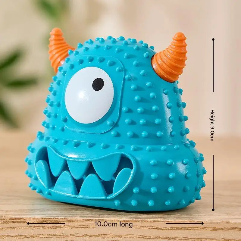 Dog Chew Toy Monster Squeaky Tooth Cleaning Teething Puppy Durable Soft Silicone Aggressive Chewers Easy Clean Pet Interactive