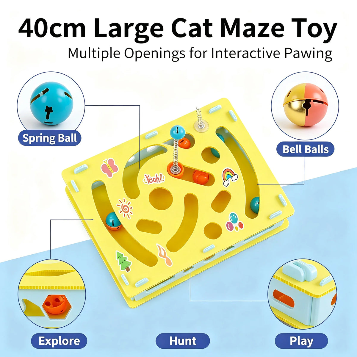 Cat Toy Digging Maze Game Bell Balls Spring Teaser Interactive Boredom Relief Exercise Pet Kitten Indoor Washable Multi Cat