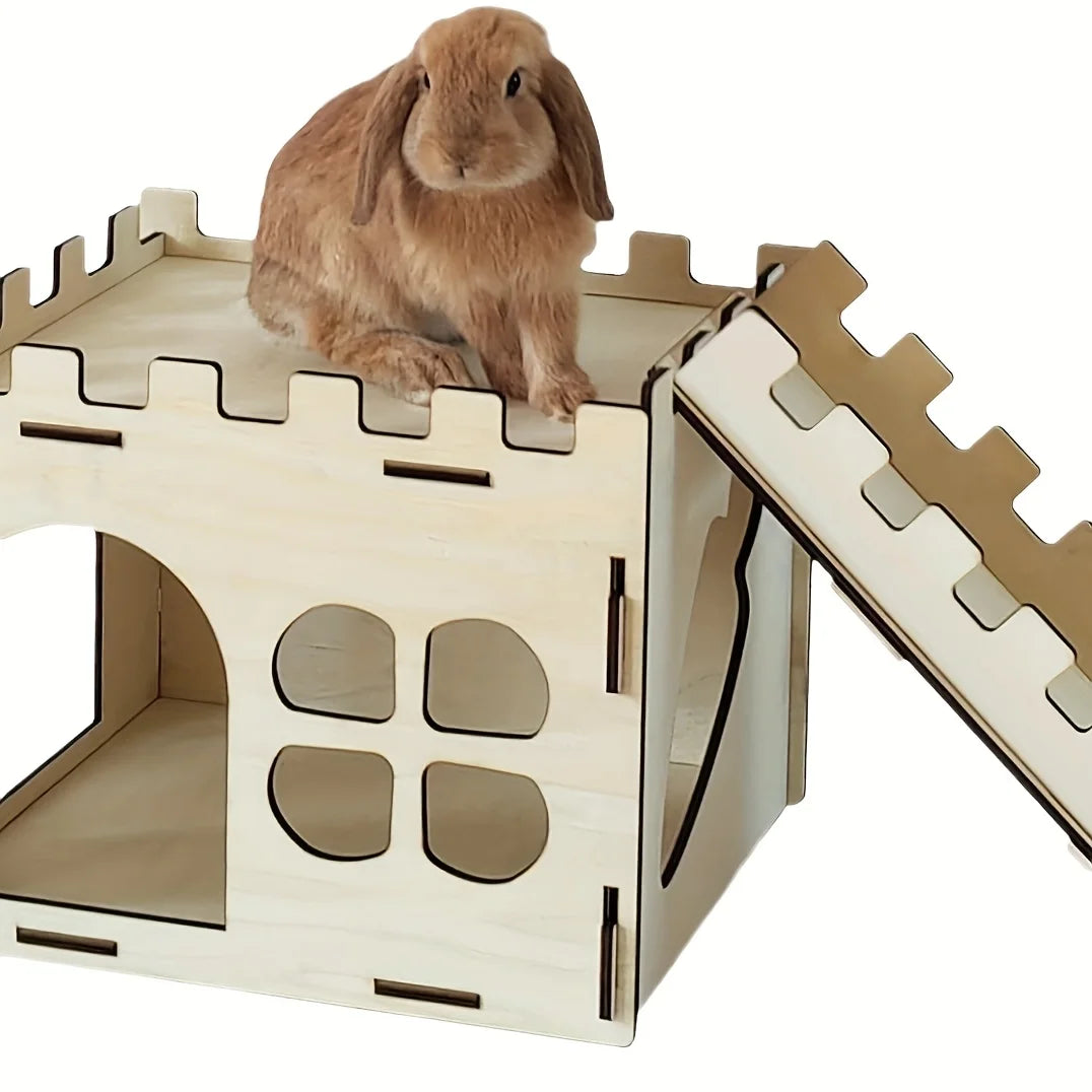 Detachable Rabbit Castle Hiding Place Wood Evading House Toy Decoration for Guinea Pig Rabbit Totoro Hedgehog