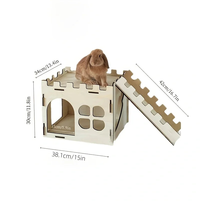 Detachable Rabbit Castle Hiding Place Wood Evading House Toy Decoration for Guinea Pig Rabbit Totoro Hedgehog