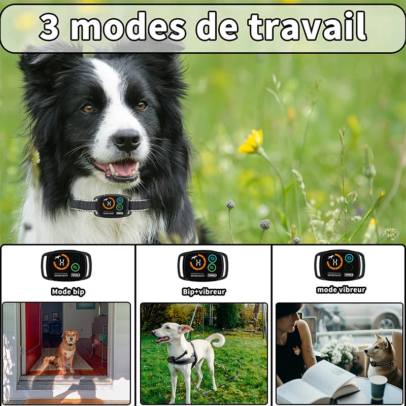 Pet Dog Bark Collar Features Sound Vibration Function IP67 Waterproof Rating Dual Motor Vibration LED Color Display Rechargeable
