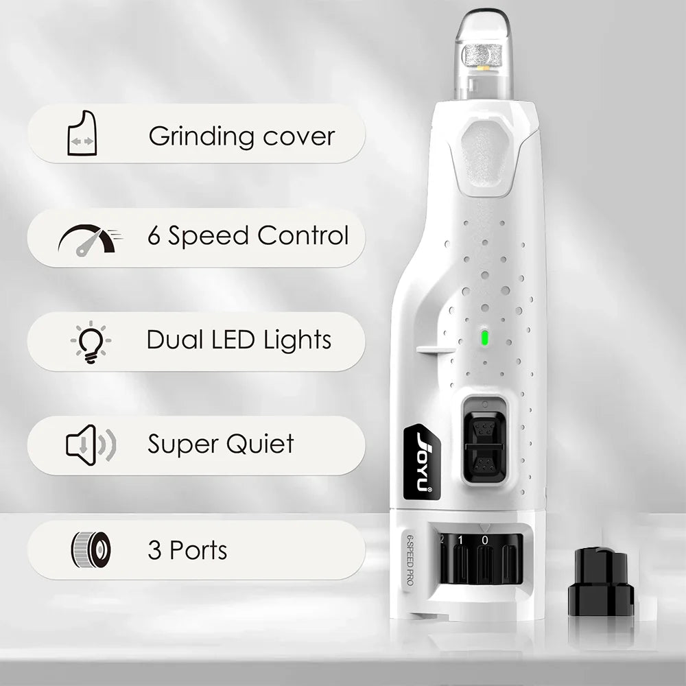 Dog Nail Grinder Dustproof with 2 LED Light - Super Quiet Powerful 6-Speed Nail Trimmer File for Small Medium Large Dogs Dog Acc