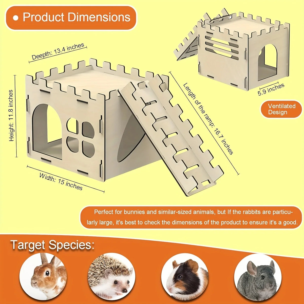 Detachable Rabbit Castle Hiding Place Wood Evading House Toy Decoration for Guinea Pig Rabbit Totoro Hedgehog