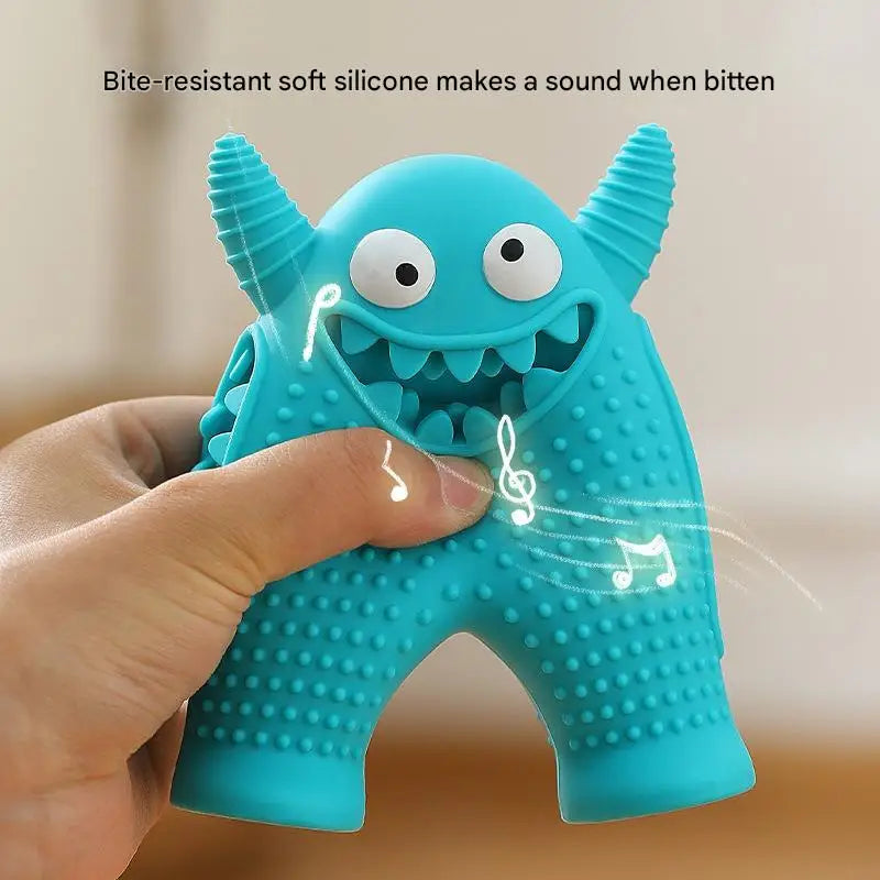 Dog Chew Toy Monster Squeaky Tooth Cleaning Teething Puppy Durable Soft Silicone Aggressive Chewers Easy Clean Pet Interactive