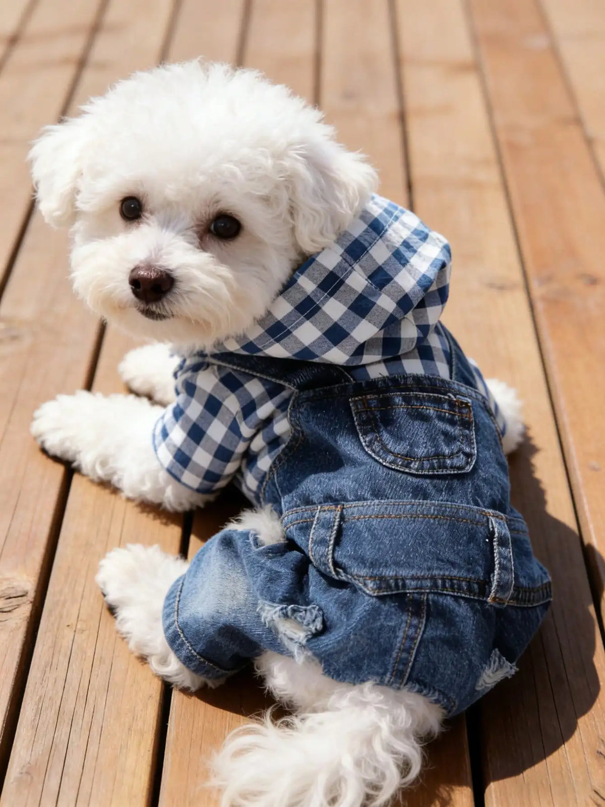 1pc Pet Striped 4-Leg Overall, Denim Effect Jumpsuit Suspender Pants Dog Clothes, Spring/Summer Pet Apparel SP2306067928162133