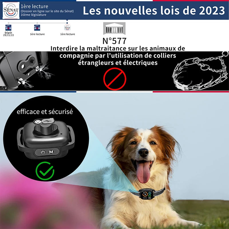 Pet Dog Bark Collar Features Sound Vibration Function IP67 Waterproof Rating Dual Motor Vibration LED Color Display Rechargeable