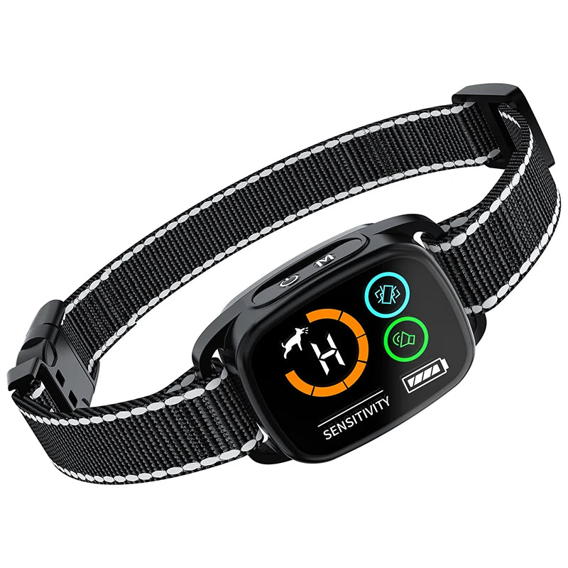 Pet Dog Bark Collar Features Sound Vibration Function IP67 Waterproof Rating Dual Motor Vibration LED Color Display Rechargeable