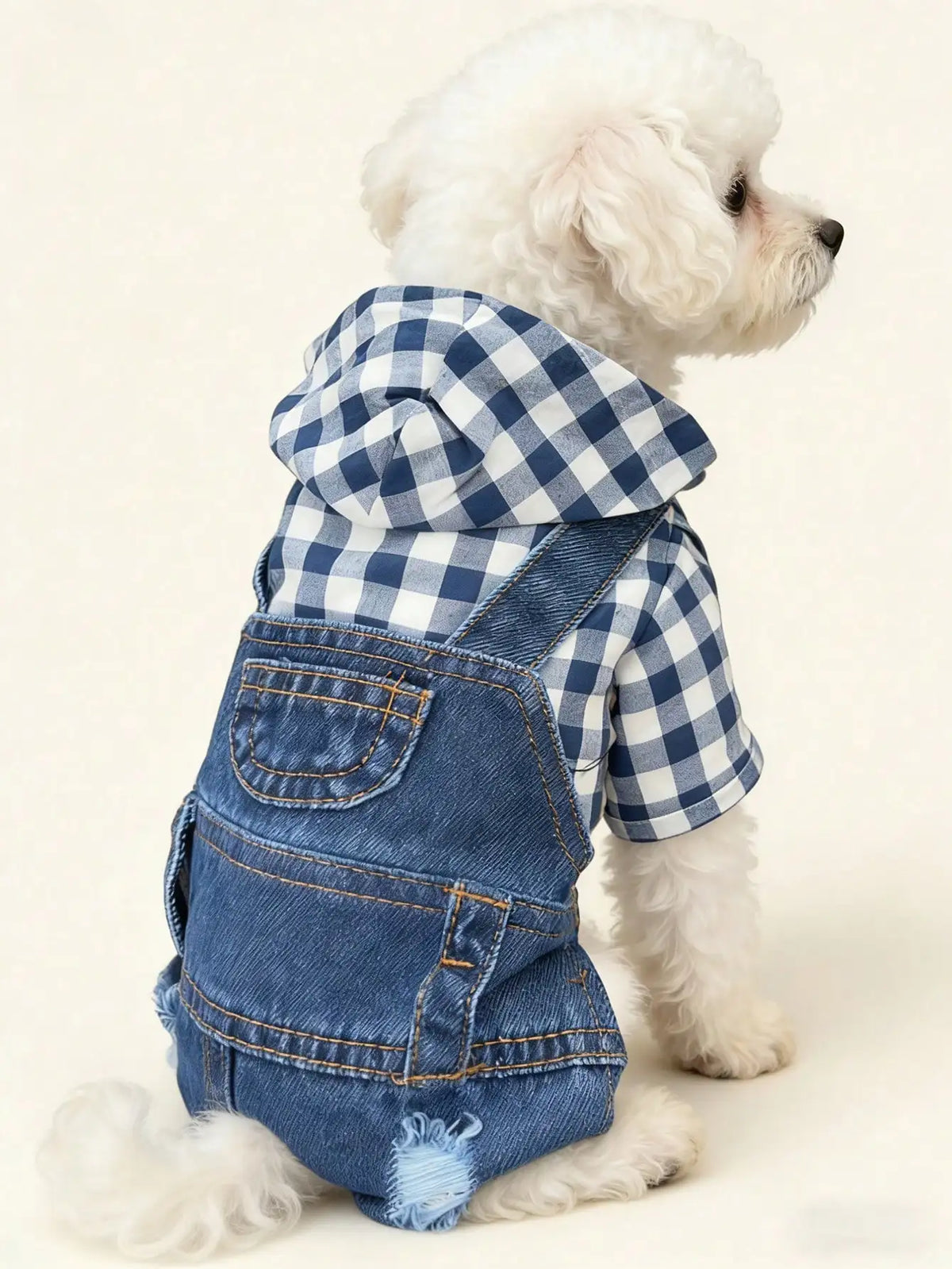 1pc Pet Striped 4-Leg Overall, Denim Effect Jumpsuit Suspender Pants Dog Clothes, Spring/Summer Pet Apparel SP2306067928162133
