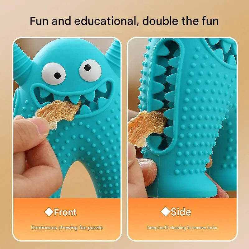 Dog Chew Toy Monster Squeaky Tooth Cleaning Teething Puppy Durable Soft Silicone Aggressive Chewers Easy Clean Pet Interactive