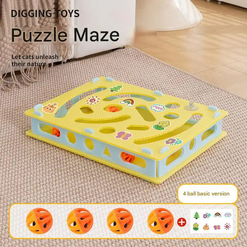 Cat Toy Digging Maze Game Bell Balls Spring Teaser Interactive Boredom Relief Exercise Pet Kitten Indoor Washable Multi Cat