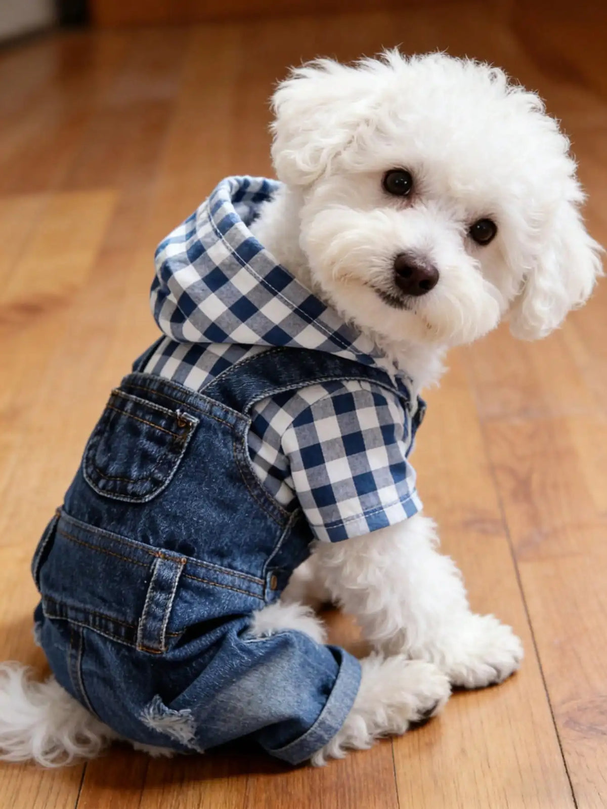 1pc Pet Striped 4-Leg Overall, Denim Effect Jumpsuit Suspender Pants Dog Clothes, Spring/Summer Pet Apparel SP2306067928162133