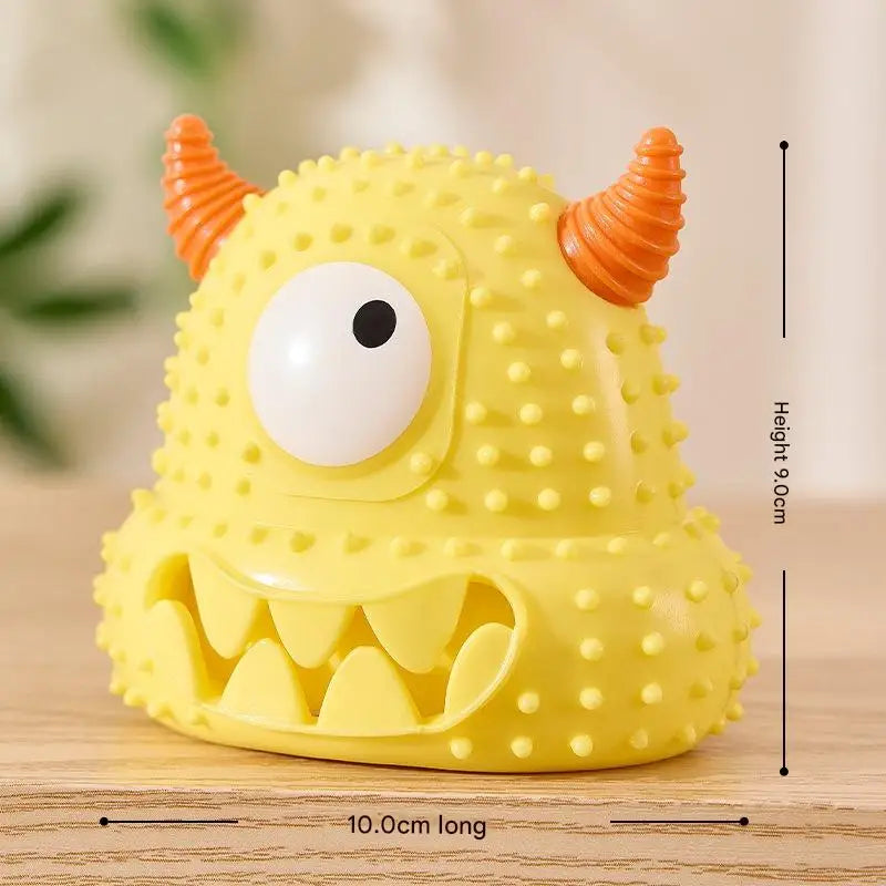 Dog Chew Toy Monster Squeaky Tooth Cleaning Teething Puppy Durable Soft Silicone Aggressive Chewers Easy Clean Pet Interactive