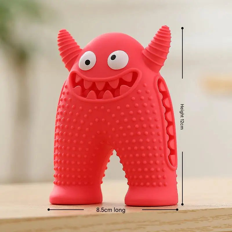 Dog Chew Toy Monster Squeaky Tooth Cleaning Teething Puppy Durable Soft Silicone Aggressive Chewers Easy Clean Pet Interactive