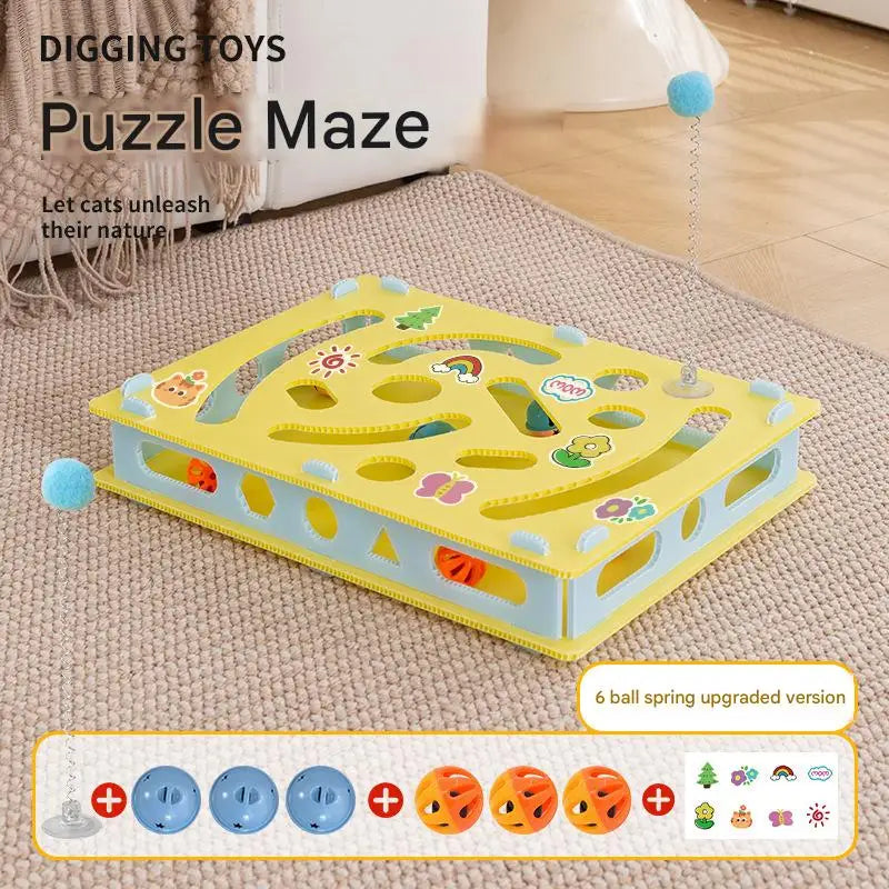 Cat Toy Digging Maze Game Bell Balls Spring Teaser Interactive Boredom Relief Exercise Pet Kitten Indoor Washable Multi Cat
