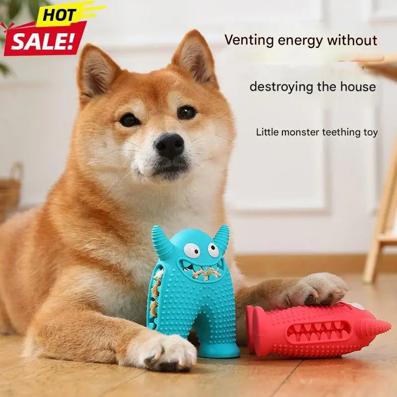 Dog Chew Toy Monster Squeaky Tooth Cleaning Teething Puppy Durable Soft Silicone Aggressive Chewers Easy Clean Pet Interactive