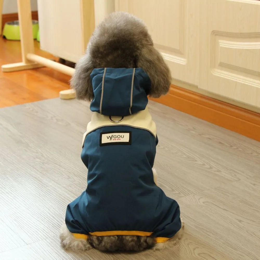 Waterproof Pet Clothing Fashion Splicing Color Dog Raincoat with Cap 4-Legs Puppy Rain Jacket Reflective Anti-Water Pet Apparel